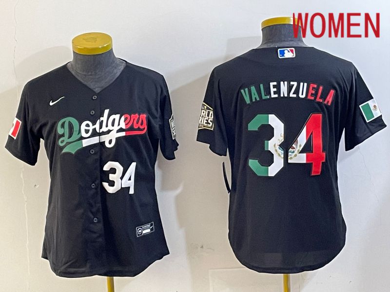 Women Los Angeles Dodgers 34 Valenzuela Black Game 2024 Nike MLB Jersey style 10294